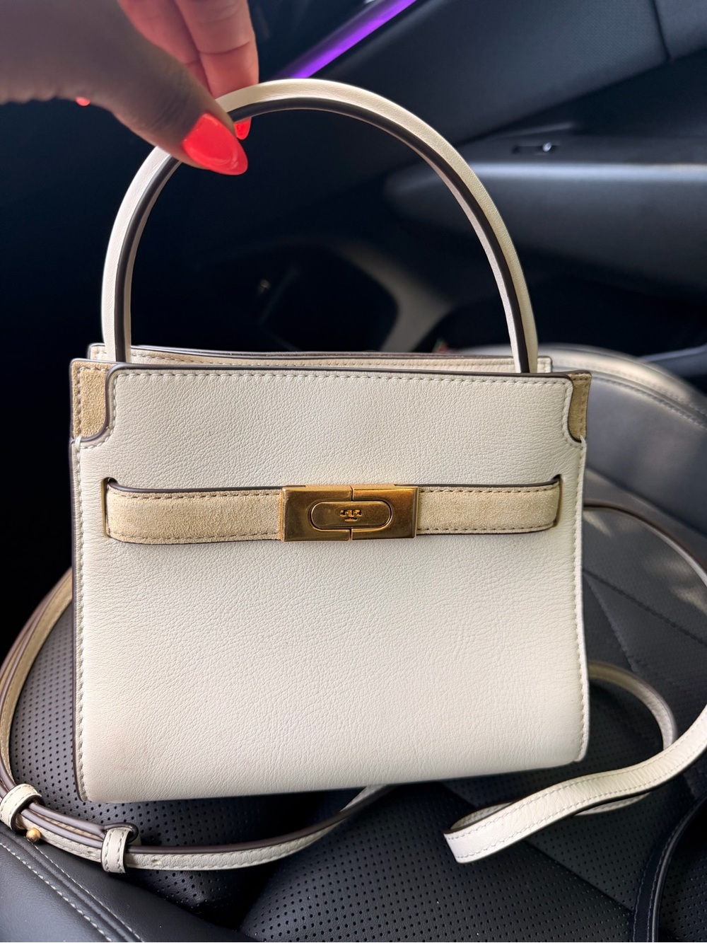 Tory Burch petite White Leather Top-Handle/ cross body  with Gold Hardware
